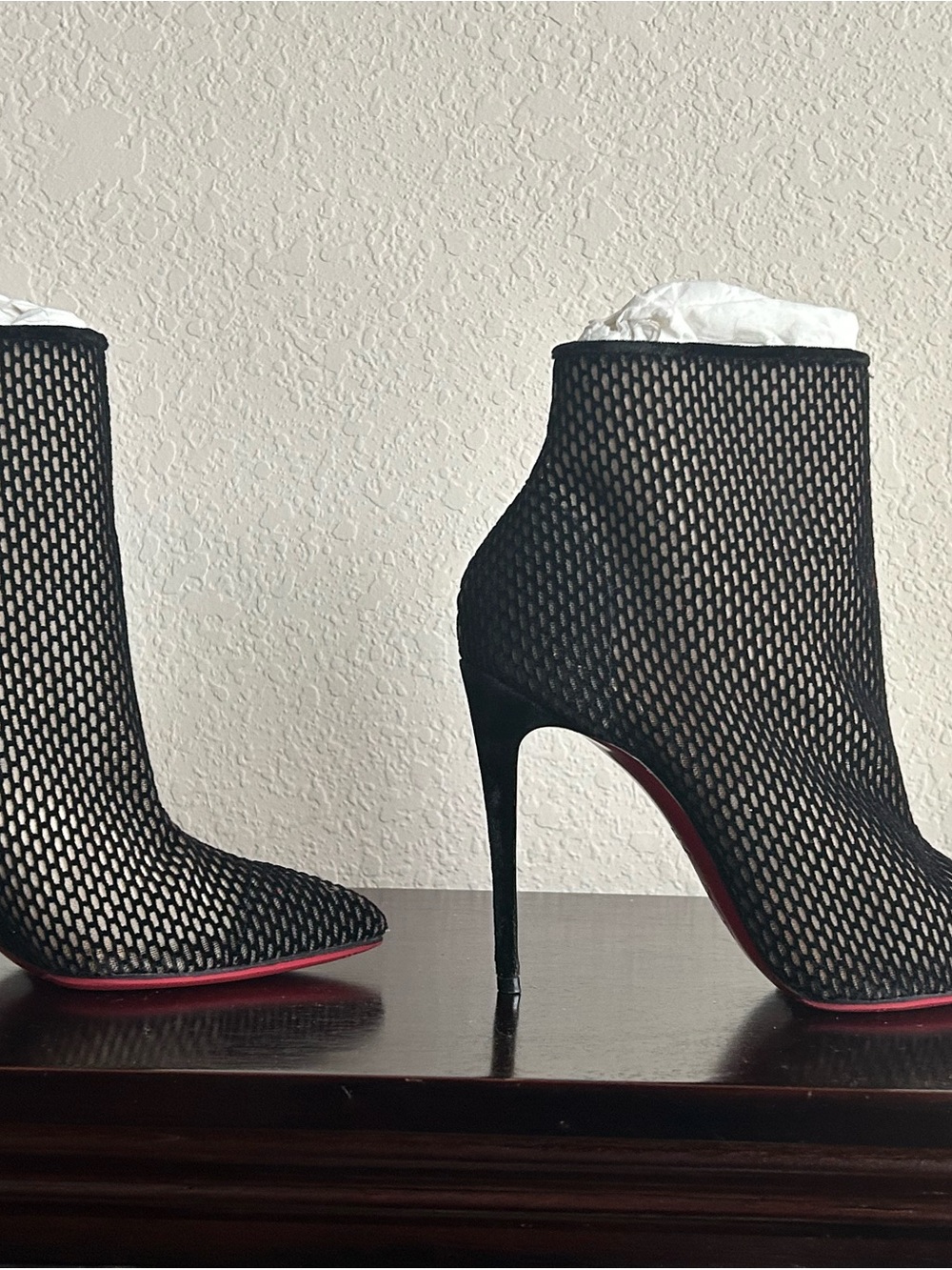 Christian Louboutin Black Mesh Ankle Booties with Red Sole